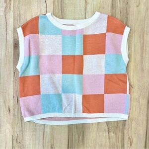 Multicolor Checkered Sleeveless Sweater - Size Small - Cropped